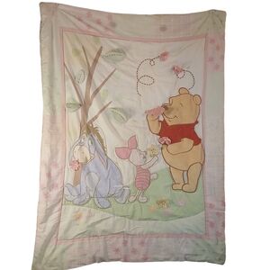 Vtg Crown Crafts Winnie The Pooh Embroidered Comforter Crib Quilt 40"x31"